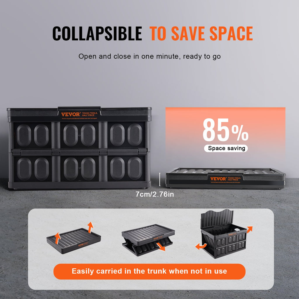 Collapsible Storage Bins With Lids, 45L 3 Pack Crates With Handles, Large Heavy Duty Containers