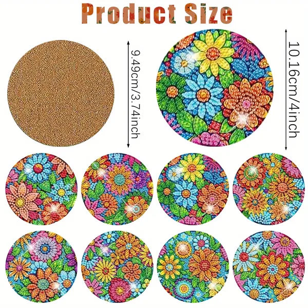16 Pcs Diamond Art Painting Coaster Kit Flowers