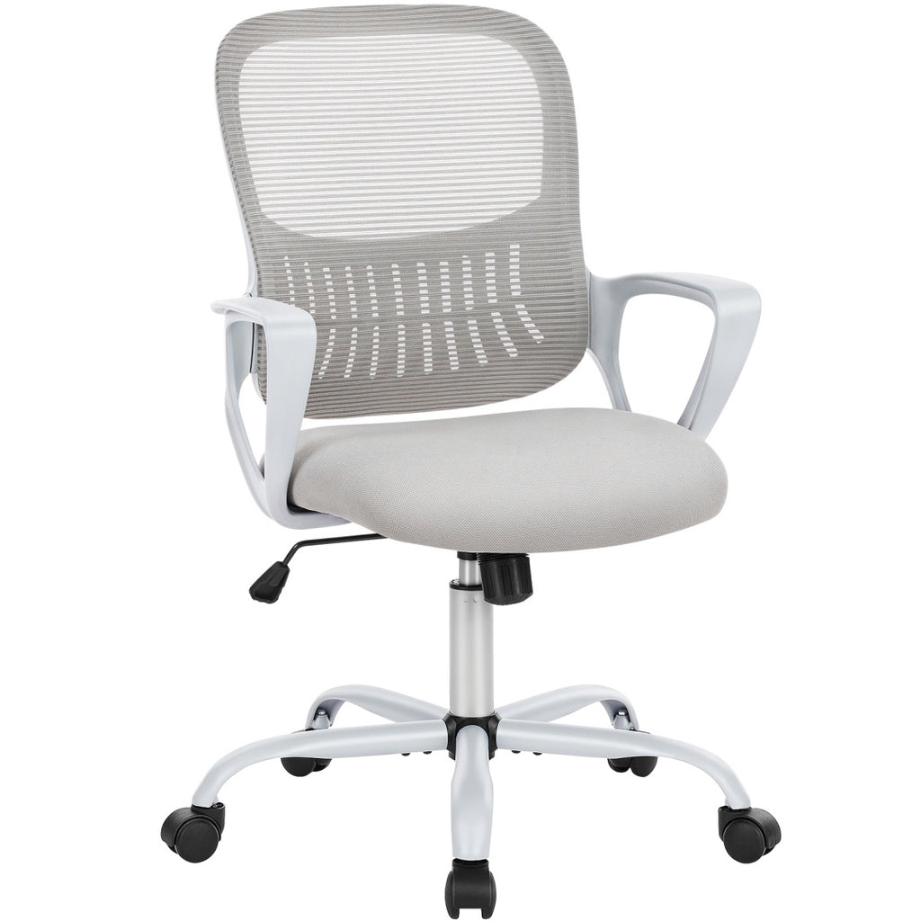 Home Office Computer Chair - Ergonomic Mid Back Desk With Lumbar Support And Rocking Mode, Height Adjustable With Fixed Armrest