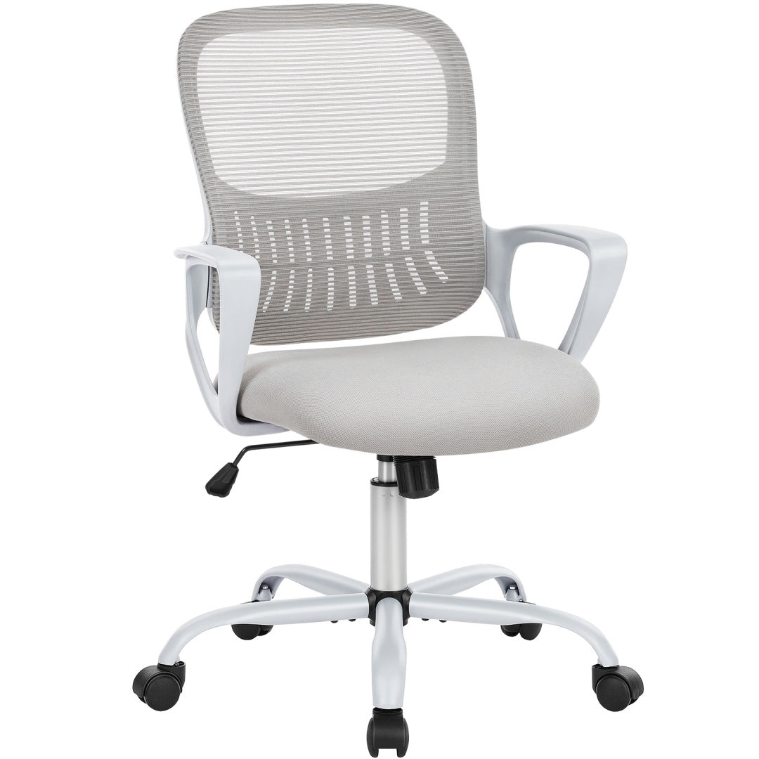 Home Office Computer Chair - Ergonomic Mid Back Desk With Lumbar Support And Rocking Mode, Height Adjustable With Fixed Armrest