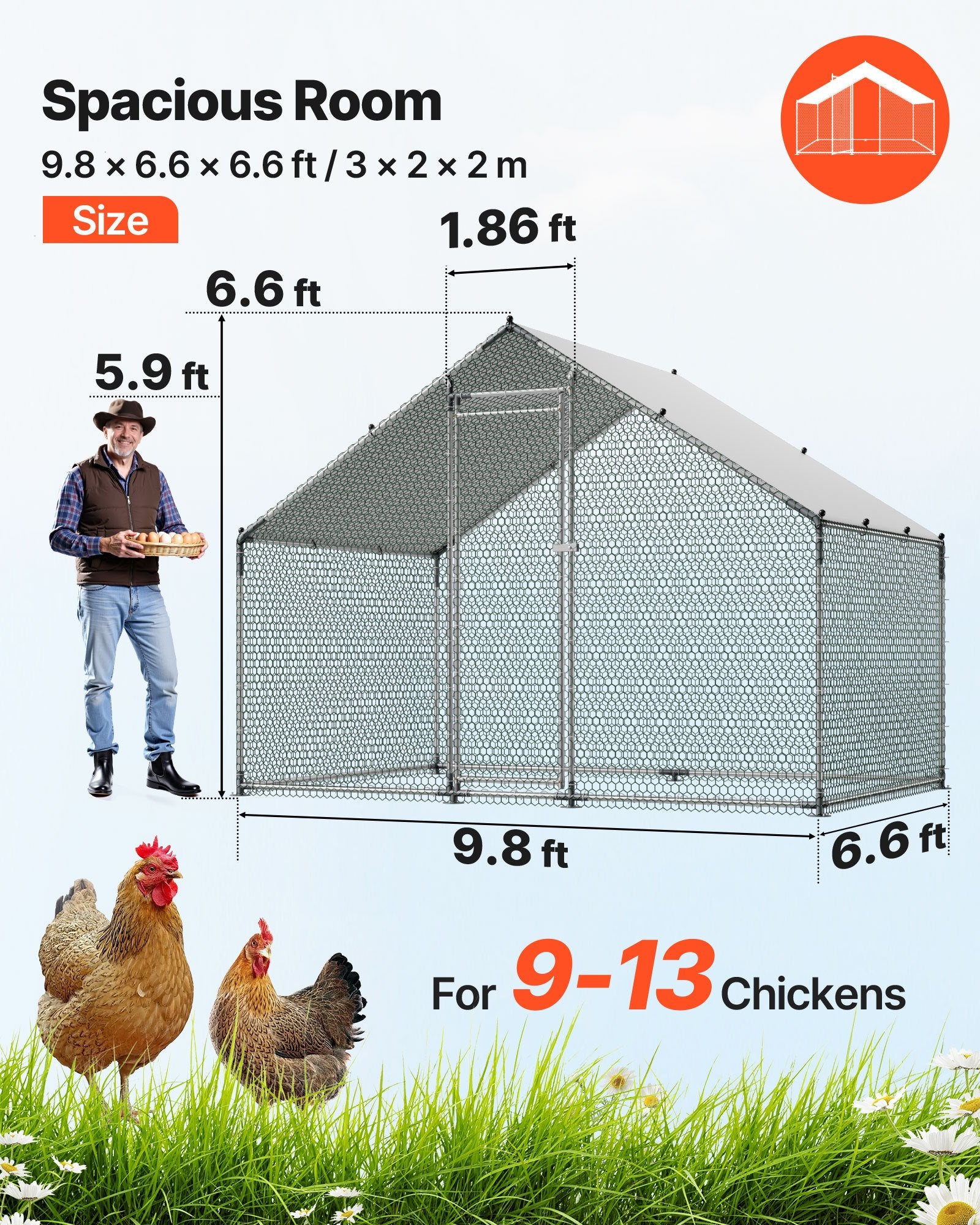 Metal Chicken Coop, 9.8x6.5x6.5ft