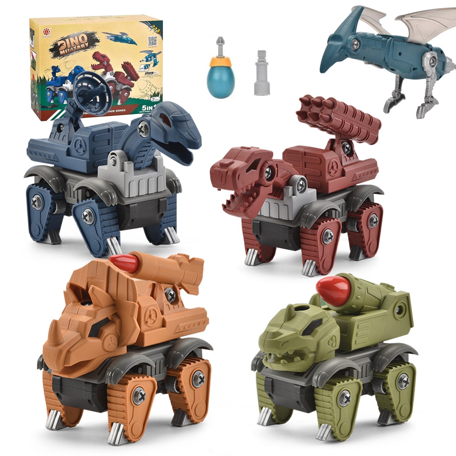 5 Pack Take Apart Dinosaurs, STEM Construction Building Educational Toys