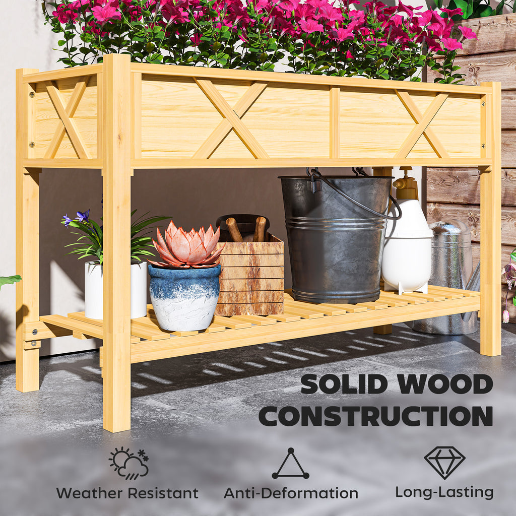 Raised Garden Bed, 47 x 22 x 31.5 in. Elevated Wood Planter Box with Storage Shelf, Drainage Holes, and Liner, Natural