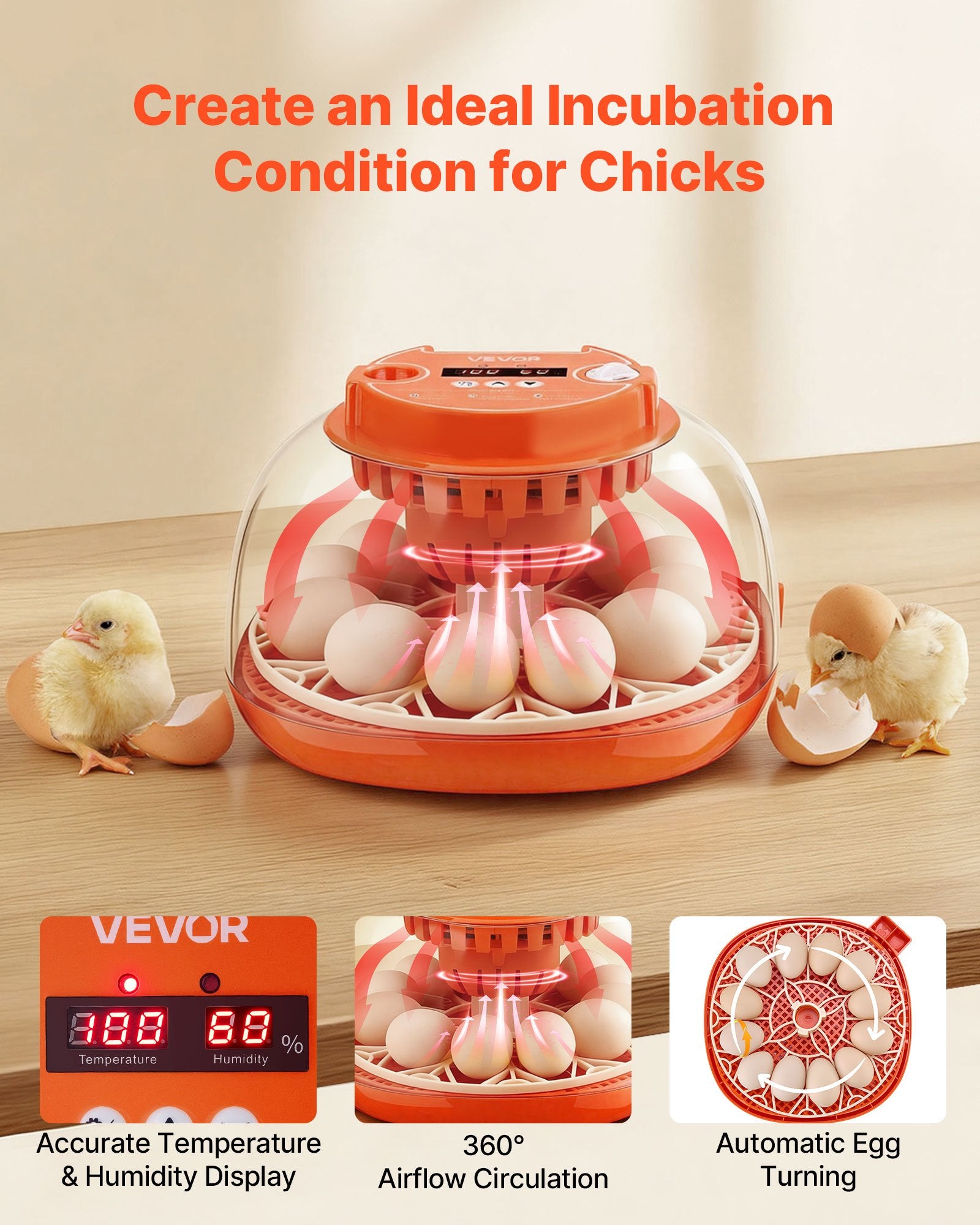 12 Egg Incubator, Automatic Egg Turner With LED Candler