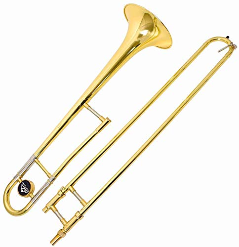 EASTROCK Bb Tenor Slide Trombone, B Flat Brass Plated Trombone Instrument for Beginners Students with Hard Case, with Mouthpiece, White Gloves (12.5mm/200 mm), Golden