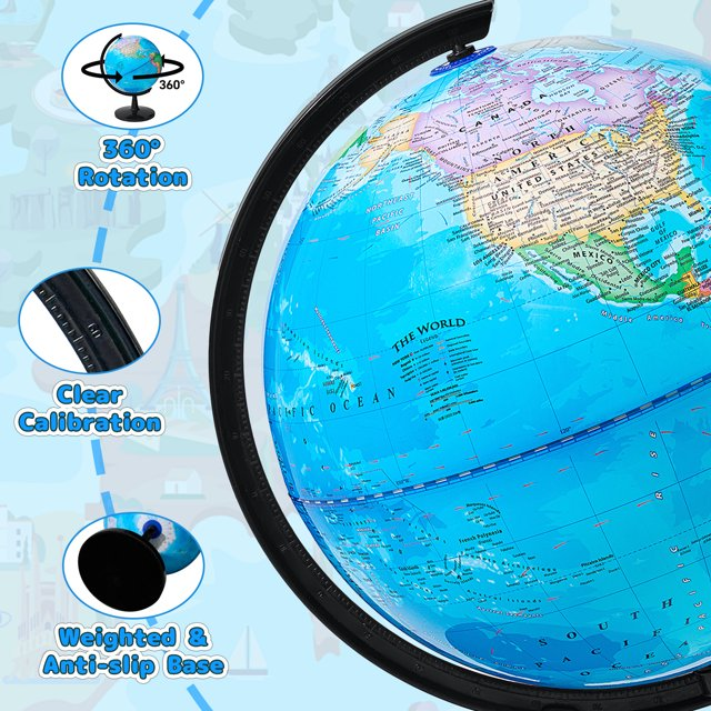 BSHAPPLUS 8" Globe, Globe of the World with Stand