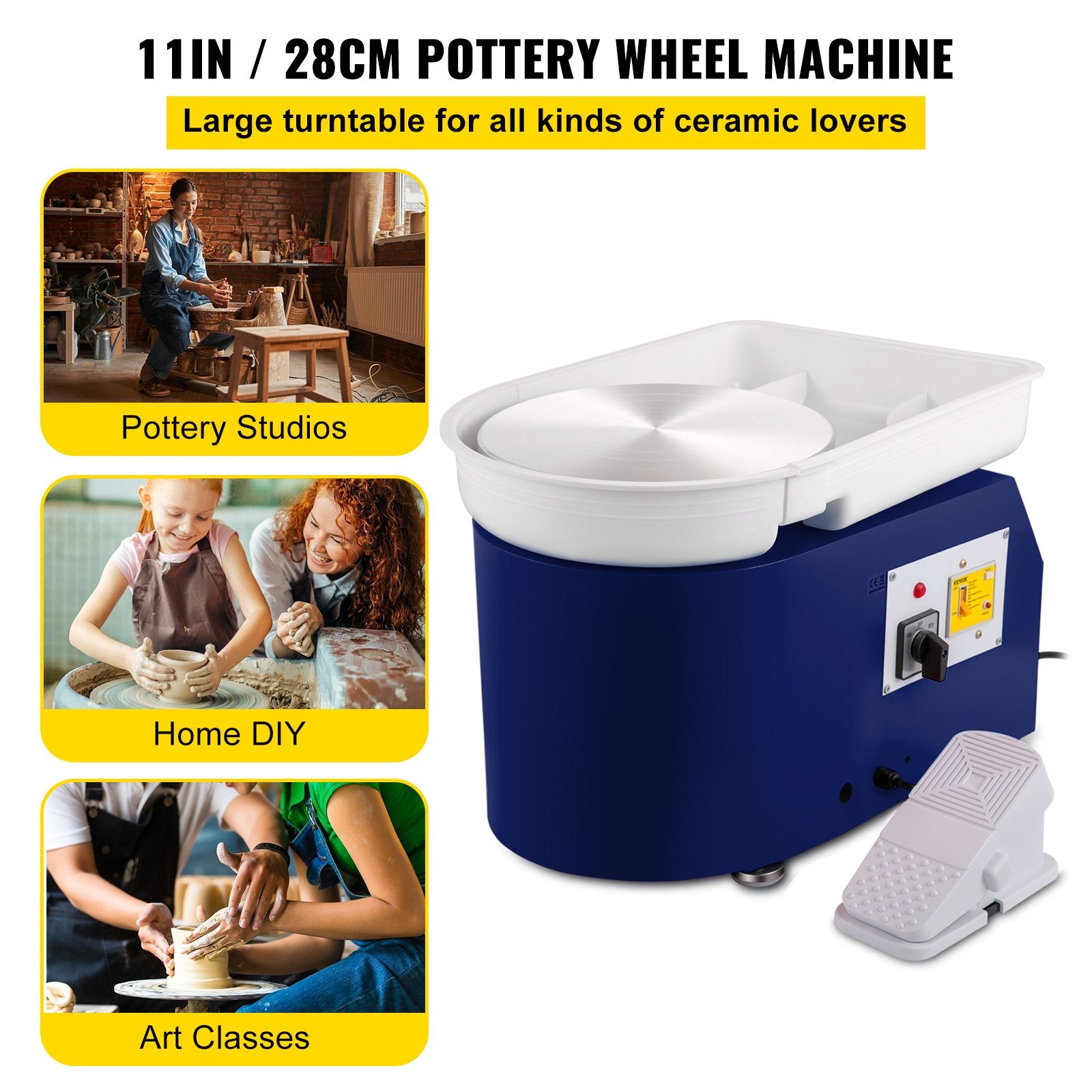 Pottery Wheel 28cm Pottery Forming Machine With Detachable Basin Foot Pedal Control 350W Art Craft DIY Clay Tool For Art Craft Work And Home DIY Blue, 18 Piece