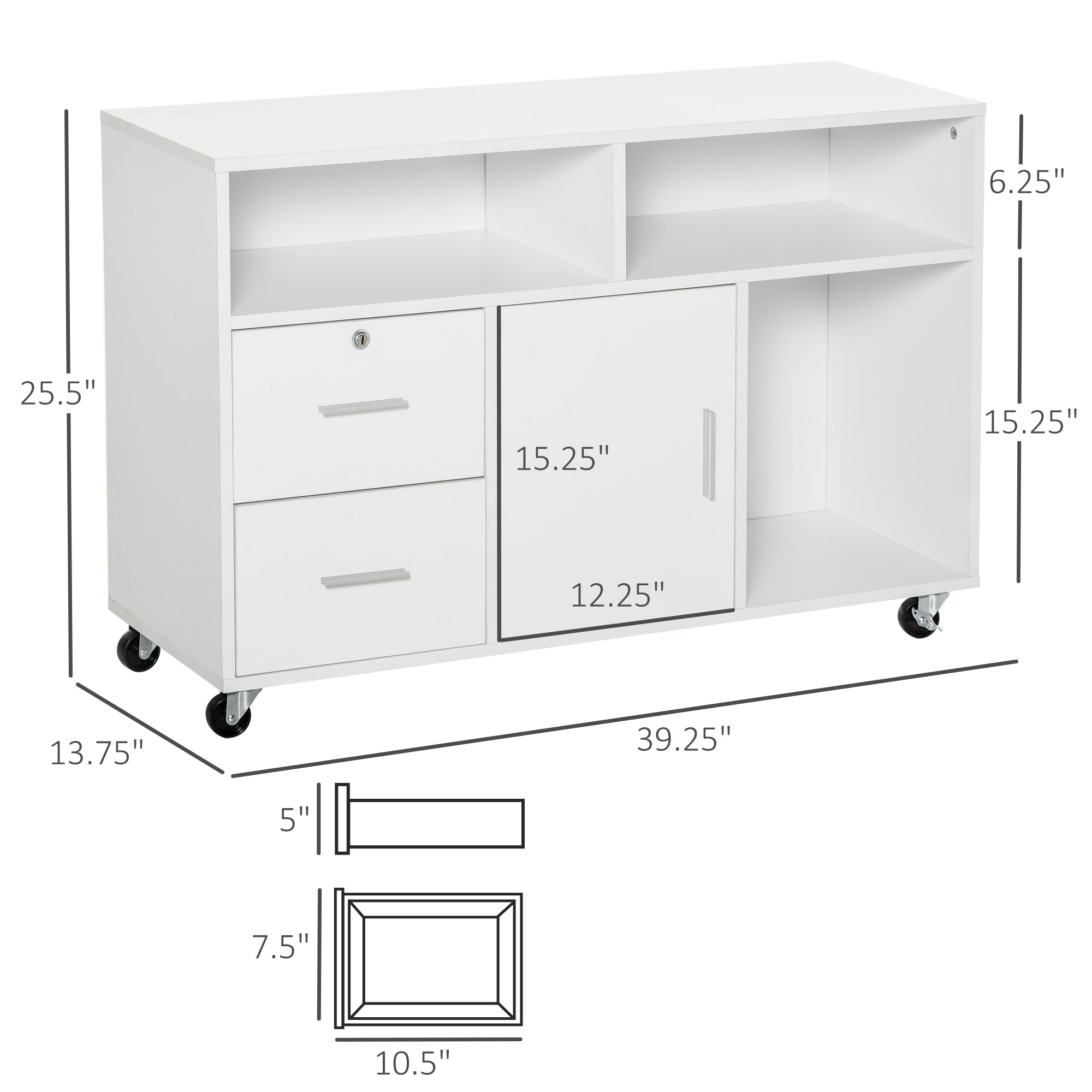Printer Stand Home Office Mobile Storage Cabinet Organizer Desktop with Caster Wheels