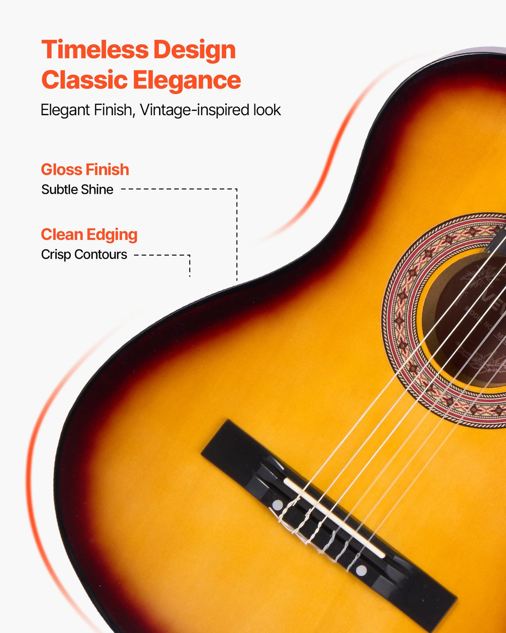 Classical Guitar, 38 Inch, Wood Classical Guitar Starter Kit For Beginners, With Nylon Strings, Gig Bag, Strap, Tuner, Extra String, Pick, Capo, Basswood, Sunburst
