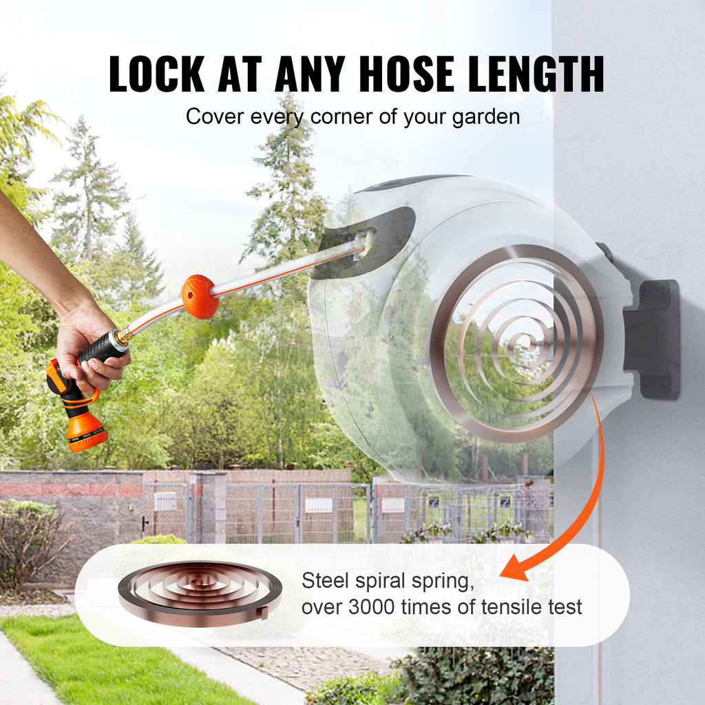 VEVOR Retractable Hose Reel Water Hose Reel, Swivel Wall-Mounted