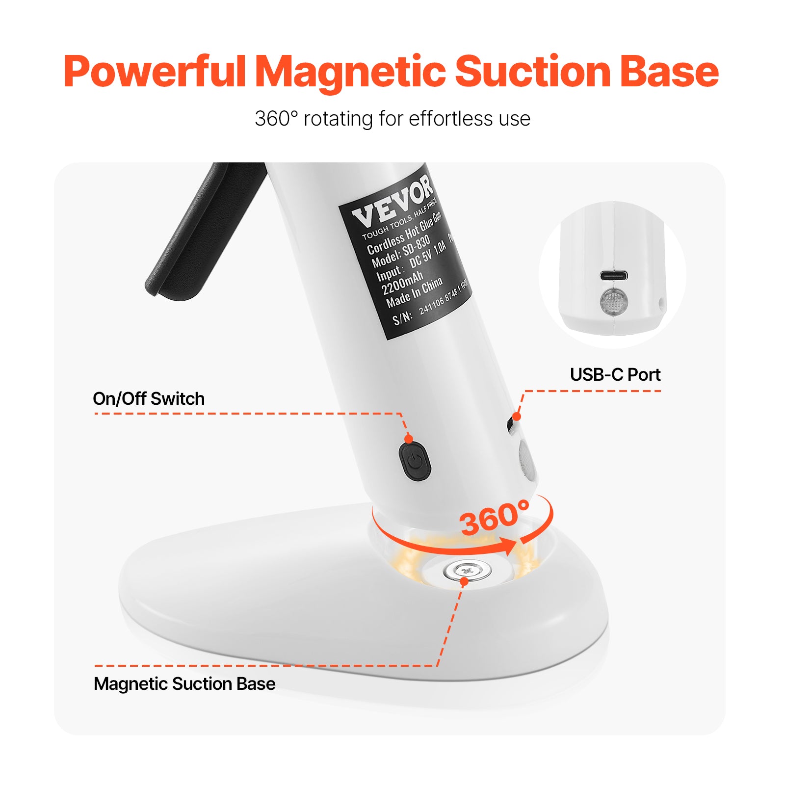 VEVOR Hot Glue Gun, Rechargeable Mini Wireless