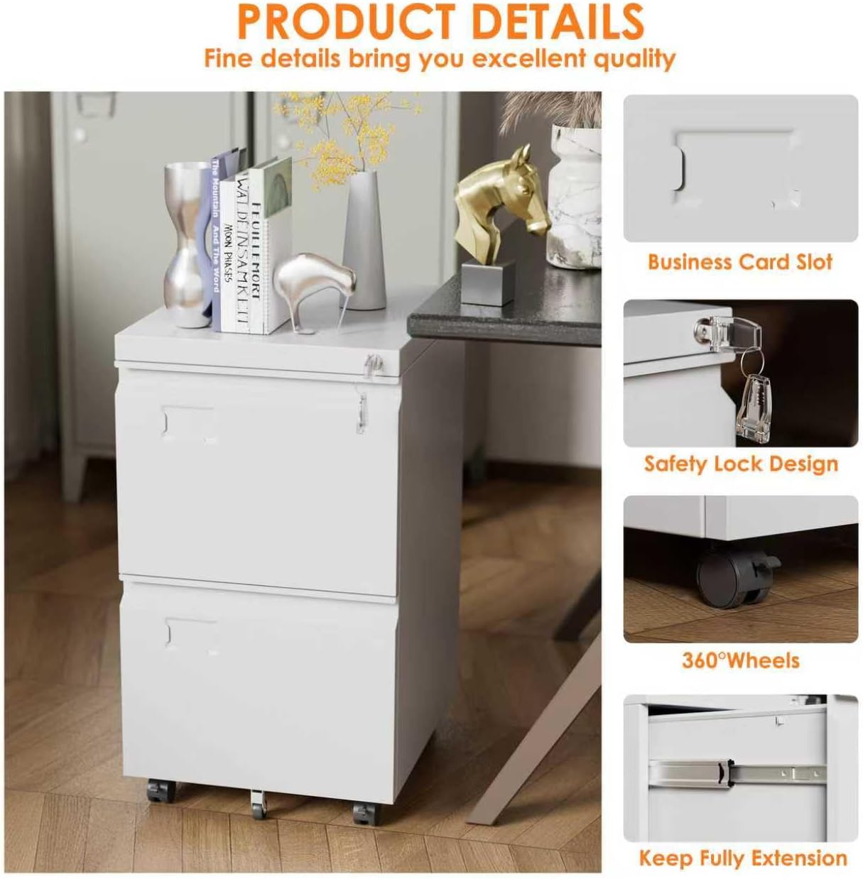 2 Drawers Mobile File Cabinet, Metal