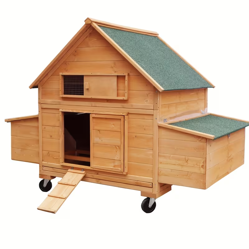 Educational Mobile Chicken Coop for 6–8 Chickens – 16.17 Sq. Ft. Wooden Poultry House with Nesting Boxes, Wheels & Weatherproof Roof