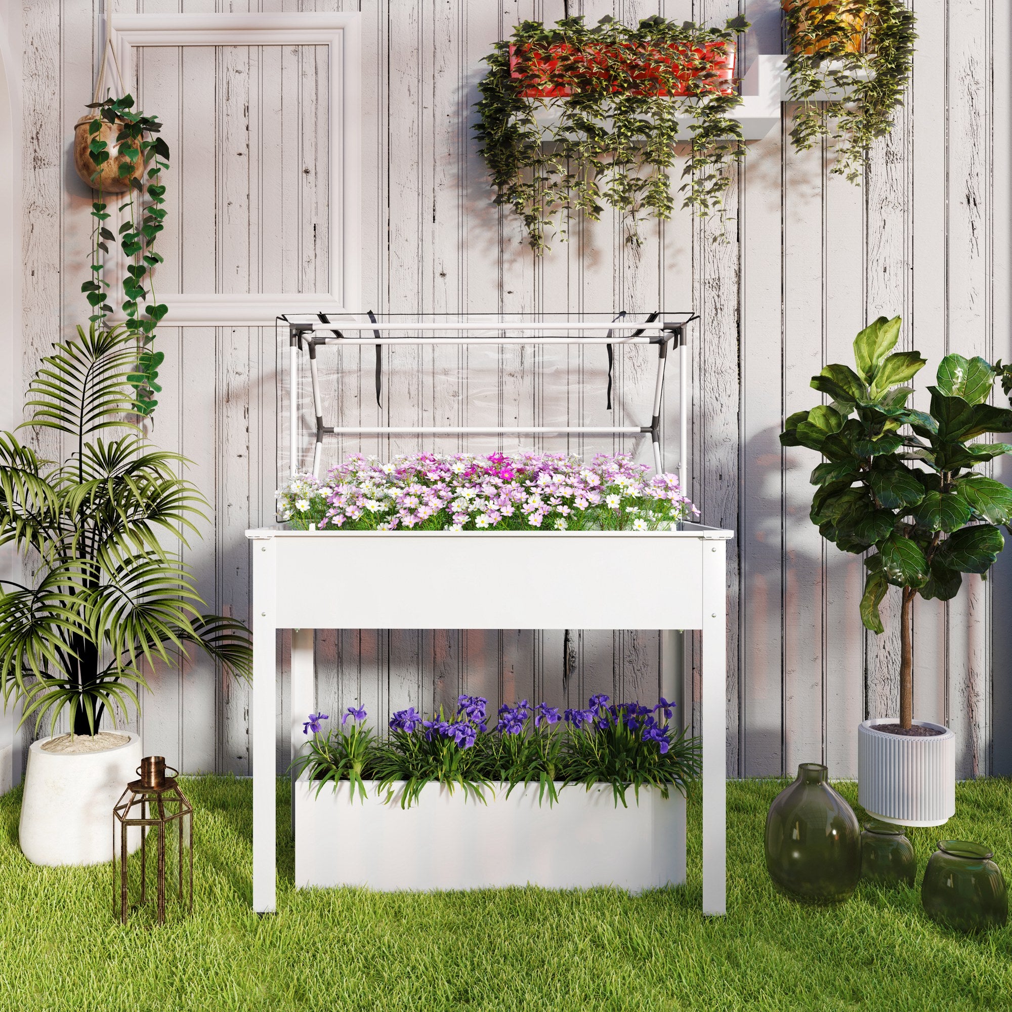 Elevated Garden Box with Greenhouse Cover