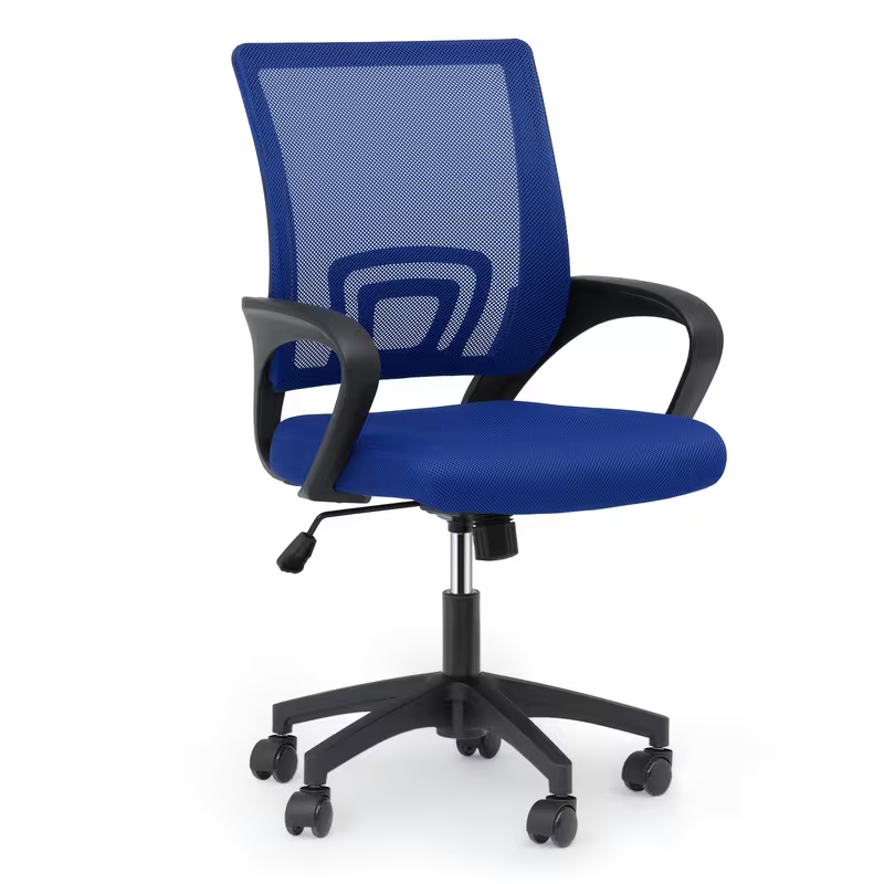 Blue Fixed Arms Mesh Desk Chair with Lumbar Support & Wide Seat