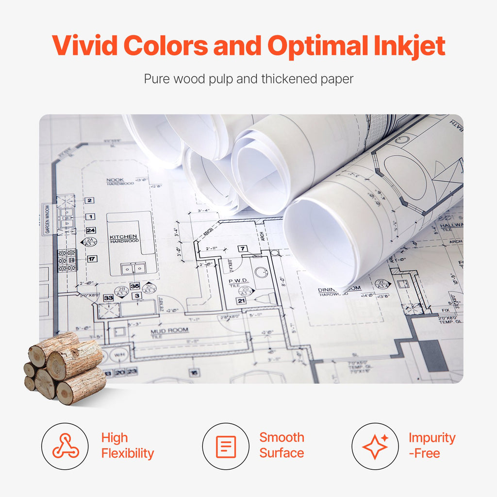 Wide Format Paper, 36 In X 150 Ft Plotter Paper, 4 Rolls CAD Bond Rolls With 2 In Core, 20 LB Bond Paper Rolls For CAD Drawings, Engineering Plans, GIS Maps & Architectural Designs