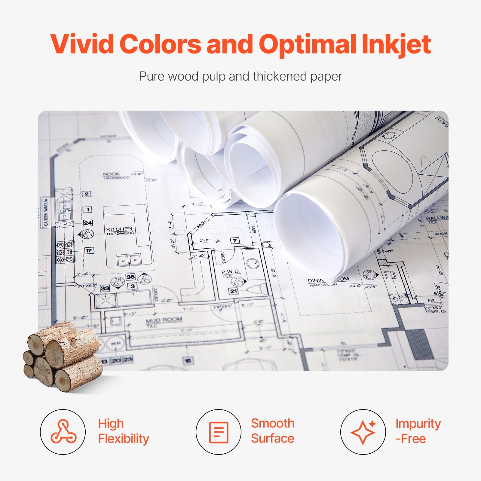 Wide Format Paper, 36 In X 150 Ft Plotter Paper, 4 Rolls CAD Bond Rolls With 2 In Core, 20 LB Bond Paper Rolls For CAD Drawings, Engineering Plans, GIS Maps & Architectural Designs