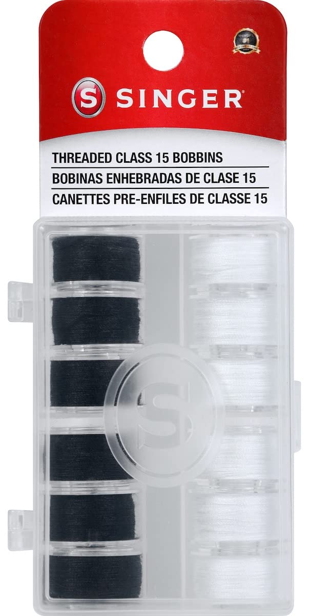 SINGER SINGER 42145 Class 15 Black & White Threaded Bobbins, Black, White 12 Count