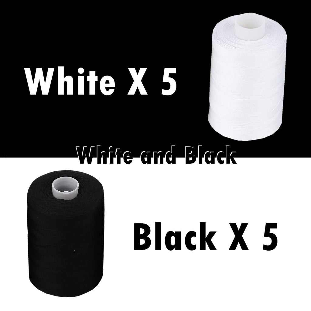 Simthread All Purpose Sewing Thread, 10 Spool (5 White+ 5 Black) 1000 Yards Each Bobbin Polyester Thread for Sewing, Handy Polyester Sewing Threads for Sewing Machine - (White and Black Series)