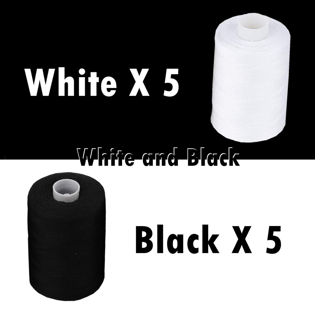 Simthread All Purpose Sewing Thread, 10 Spool (5 White+ 5 Black) 1000 Yards Each Bobbin Polyester Thread for Sewing, Handy Polyester Sewing Threads for Sewing Machine - (White and Black Series)