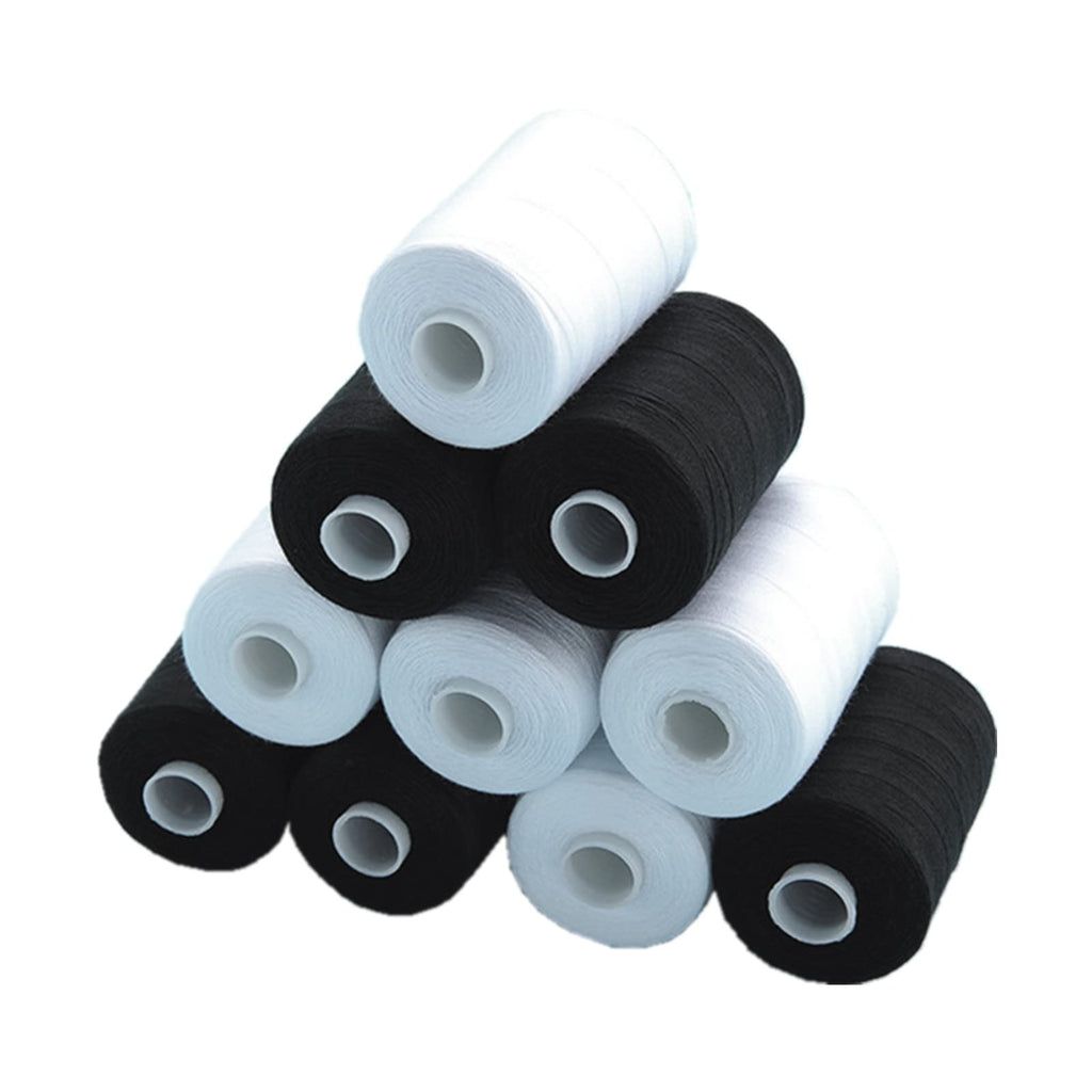 Simthread All Purpose Sewing Thread, 10 Spool (5 White+ 5 Black) 1000 Yards Each Bobbin Polyester Thread for Sewing, Handy Polyester Sewing Threads for Sewing Machine - (White and Black Series)