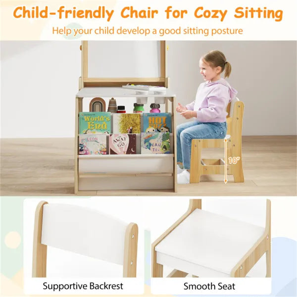 Kids Activity Table With Magnetic Whiteboard/Chalkboard & Paper Roll, Multi-Storage Art Desk For Drawing & Studying