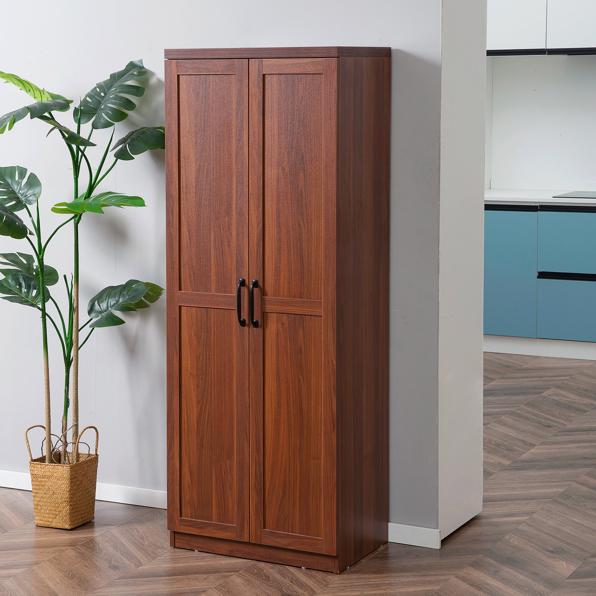 63" 2-Door Freestanding Storage Cabinet With 5-tier Shelving And 2 Adjustable Shelves, Brown