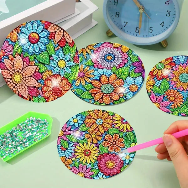 16 Pcs Diamond Art Painting Coaster Kit Flowers