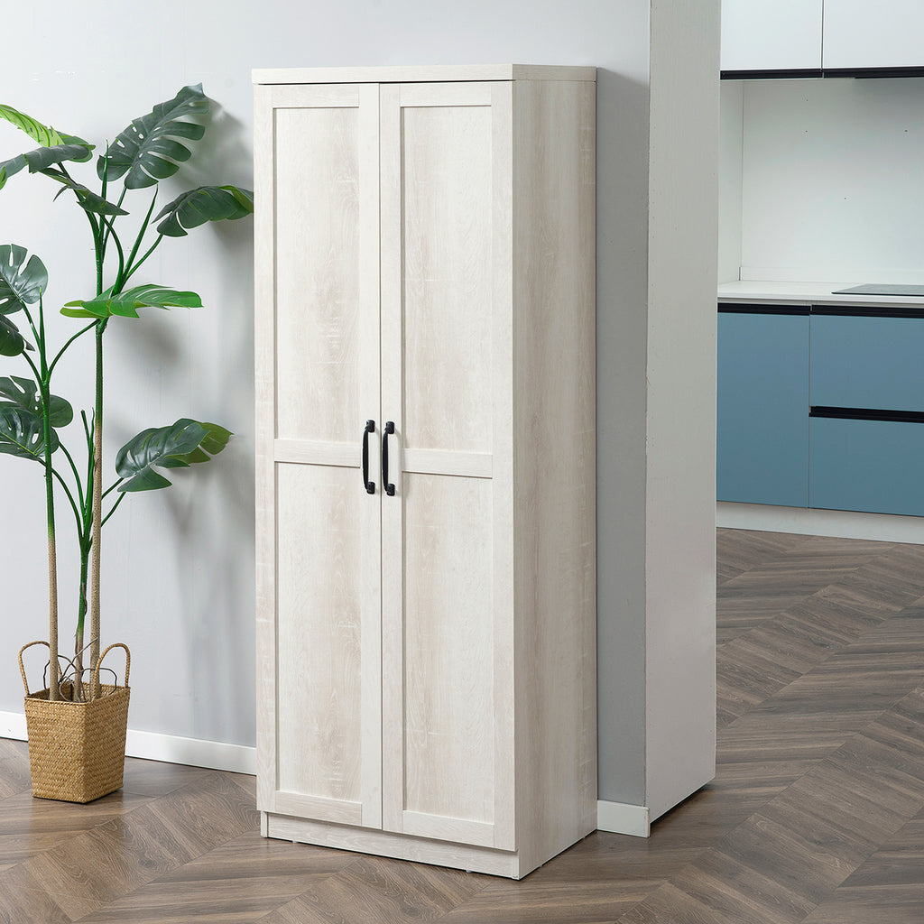 63" Storage Cabinet with 5-tier Shelving and 2 Adjustable Shelves, Antique White