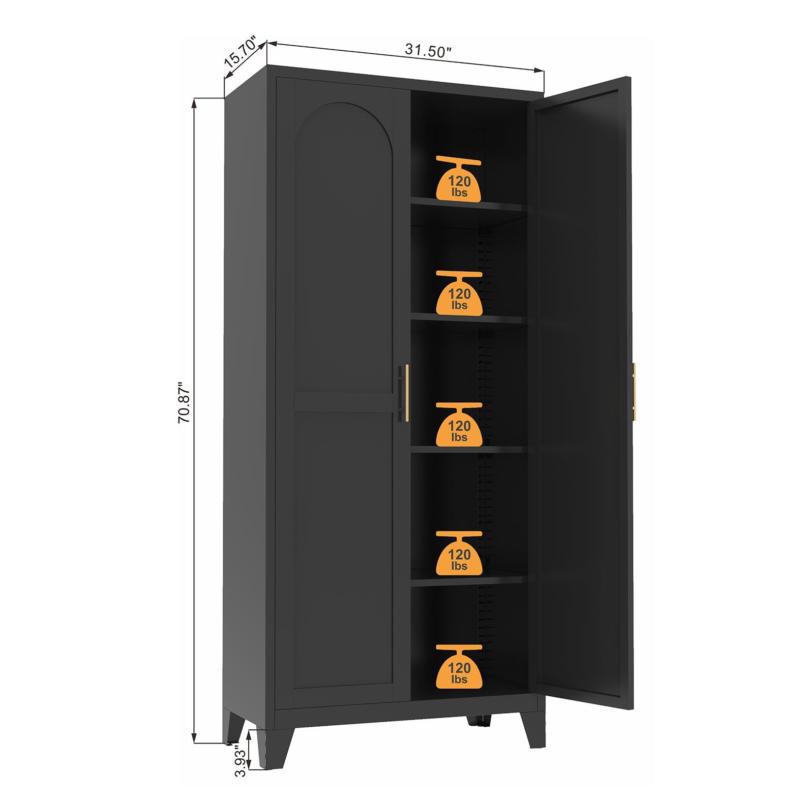 71'' Metal Storage Cabinet With 2 Doors And Adjustable Shelves