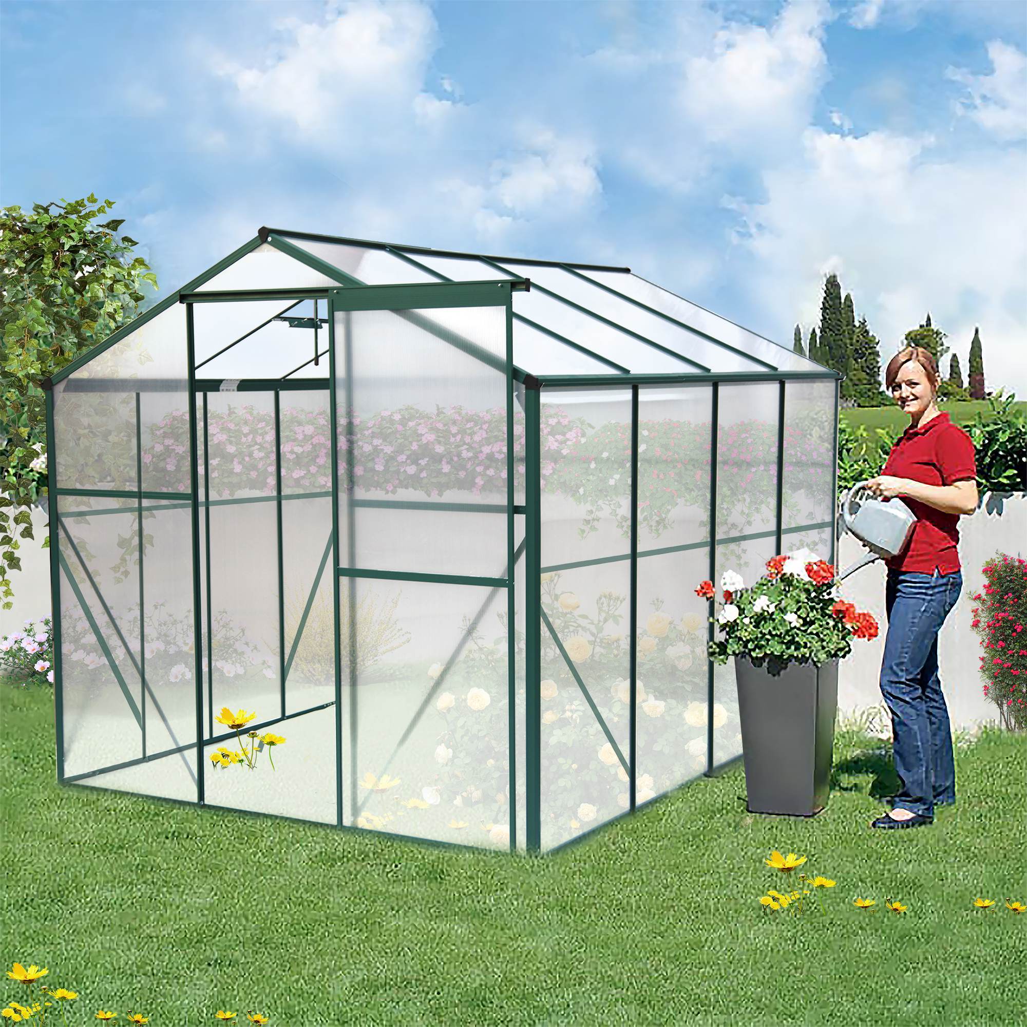 Polycarbonate Greenhouse, 6X8 Ft Greenhouse With Roof Vent