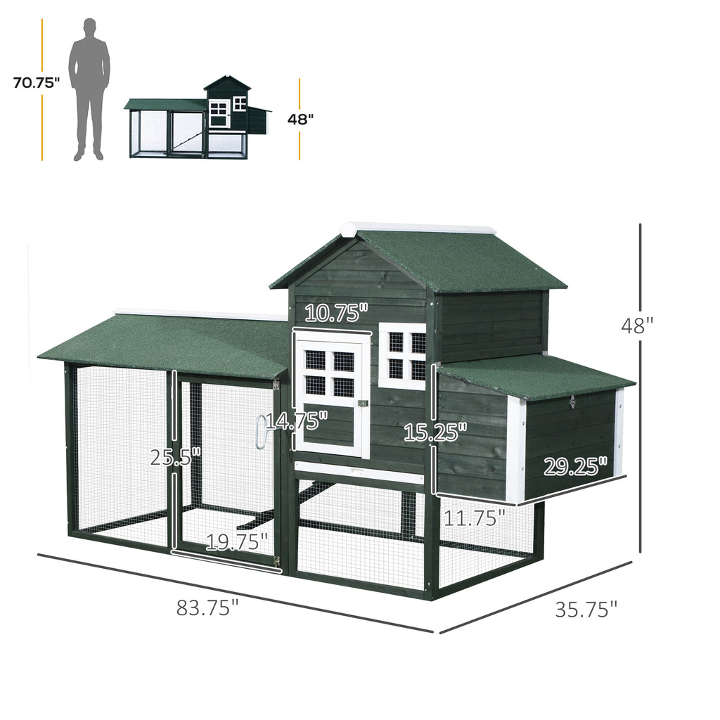 84" Wooden Chicken Coop, Green