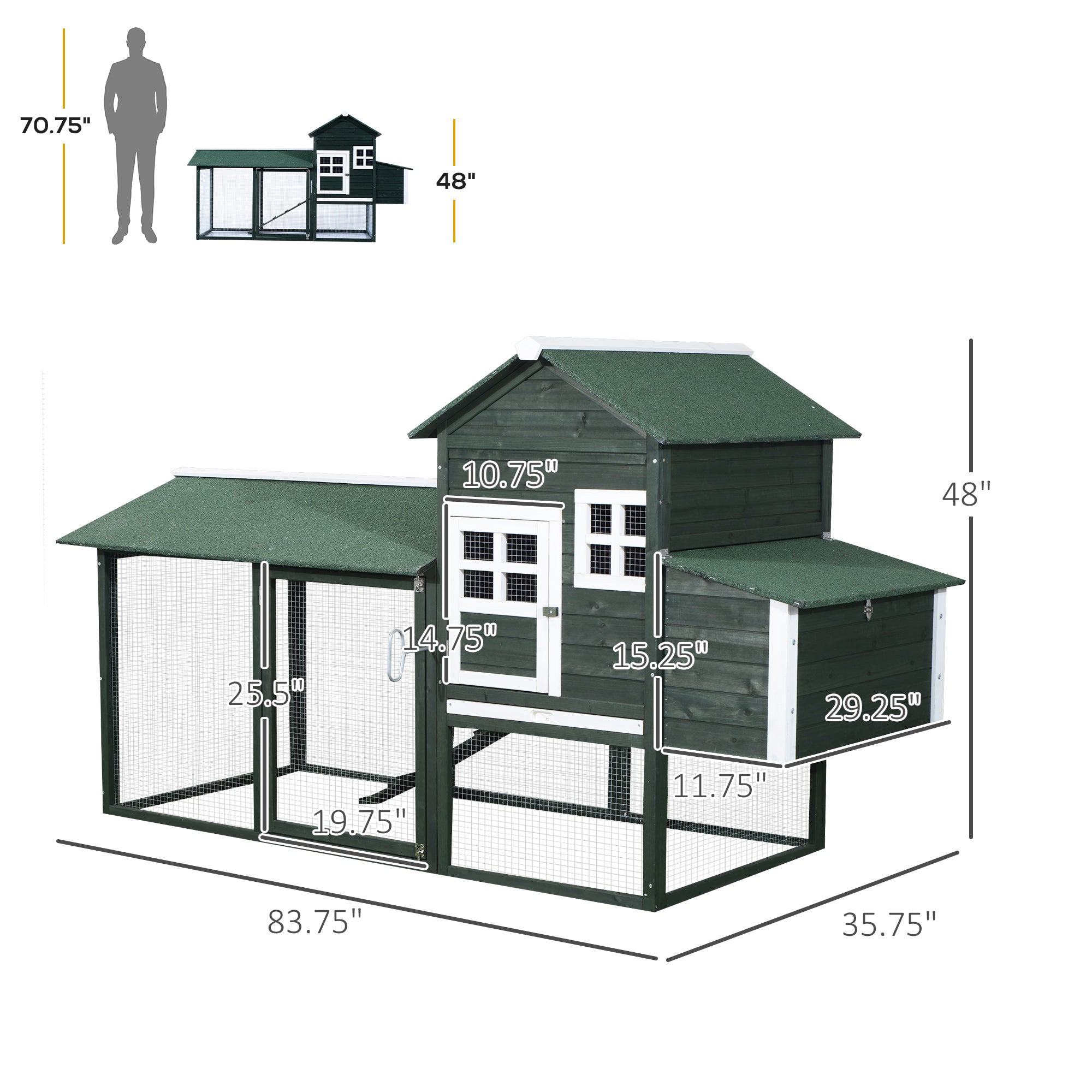 84" Wooden Chicken Coop, Green