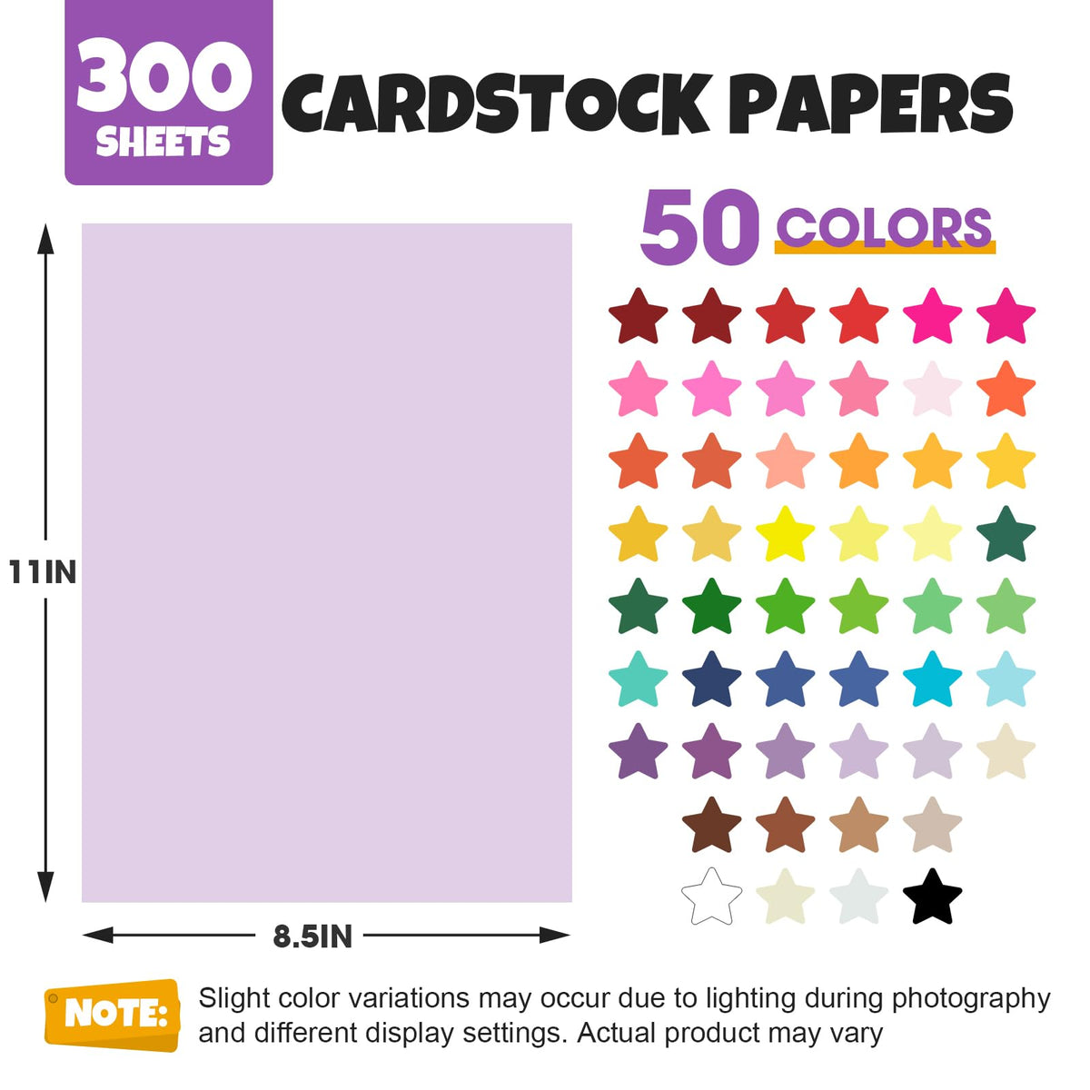Cardstock 300 Sheets 8.5" X 11" Colored 50 Colors