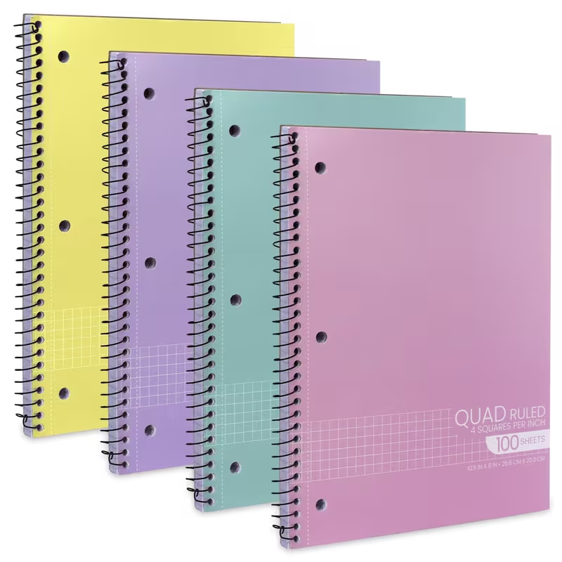 4 Pack Graph Paper Spiral Notebook