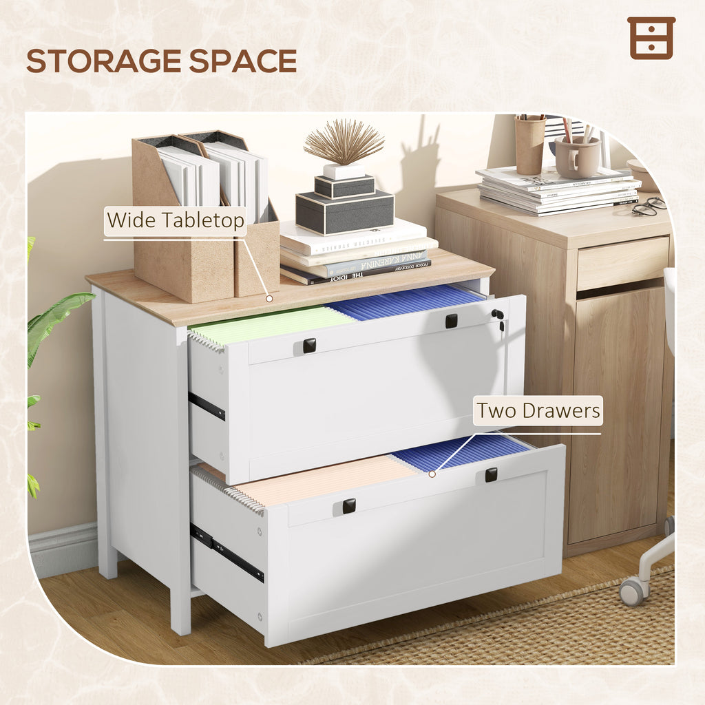 Lateral File Cabinet, 2 Drawer Filing Cabinet, White