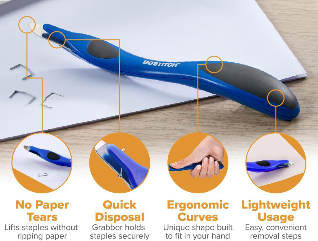Bostitch Professional Magnetic Easy Staple Remover, Primary Colors, 3 Pack