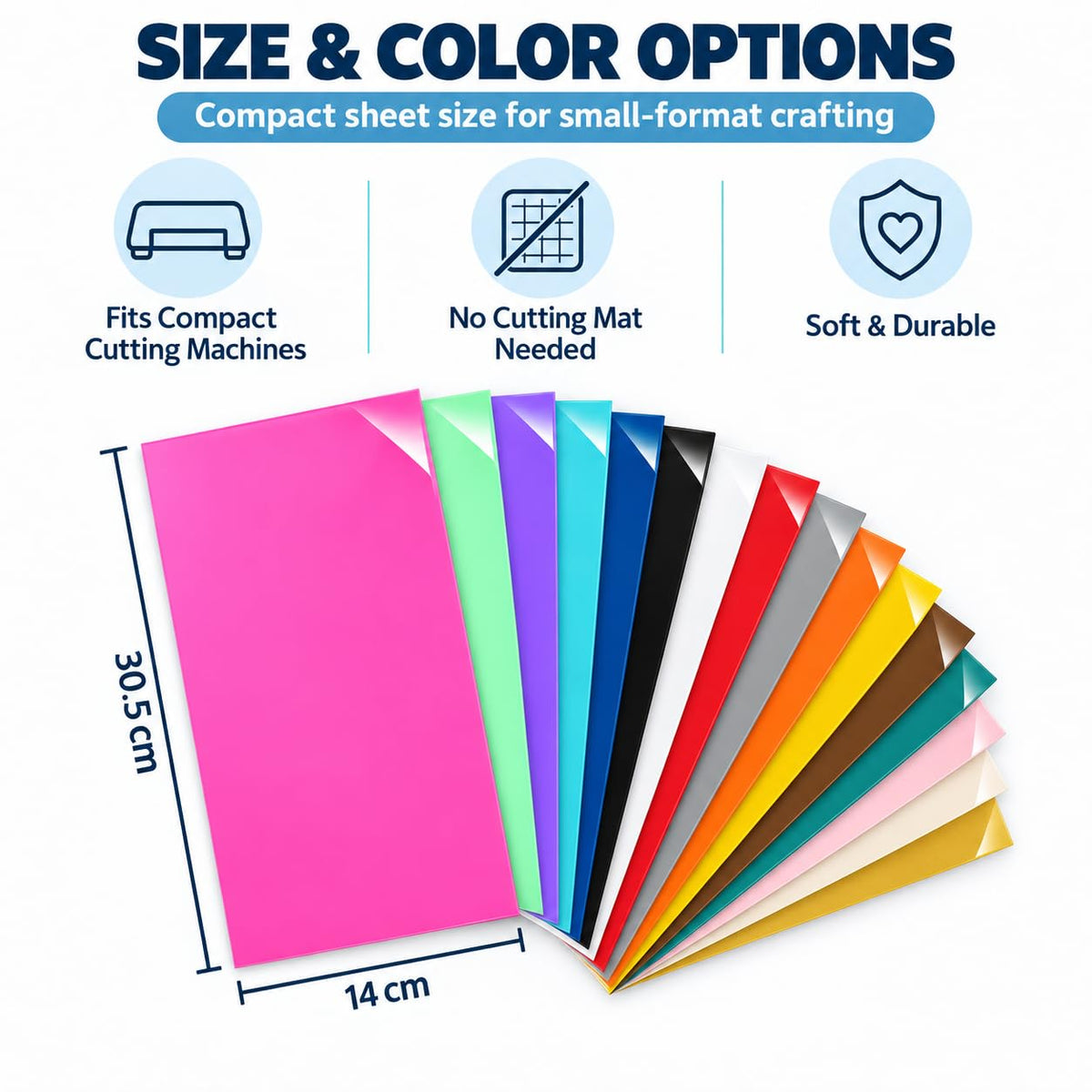 Smart Iron-On Heat Transfer Vinyl – 30 Sheets – 5.5" x 12" – Cutting Machine Compatible