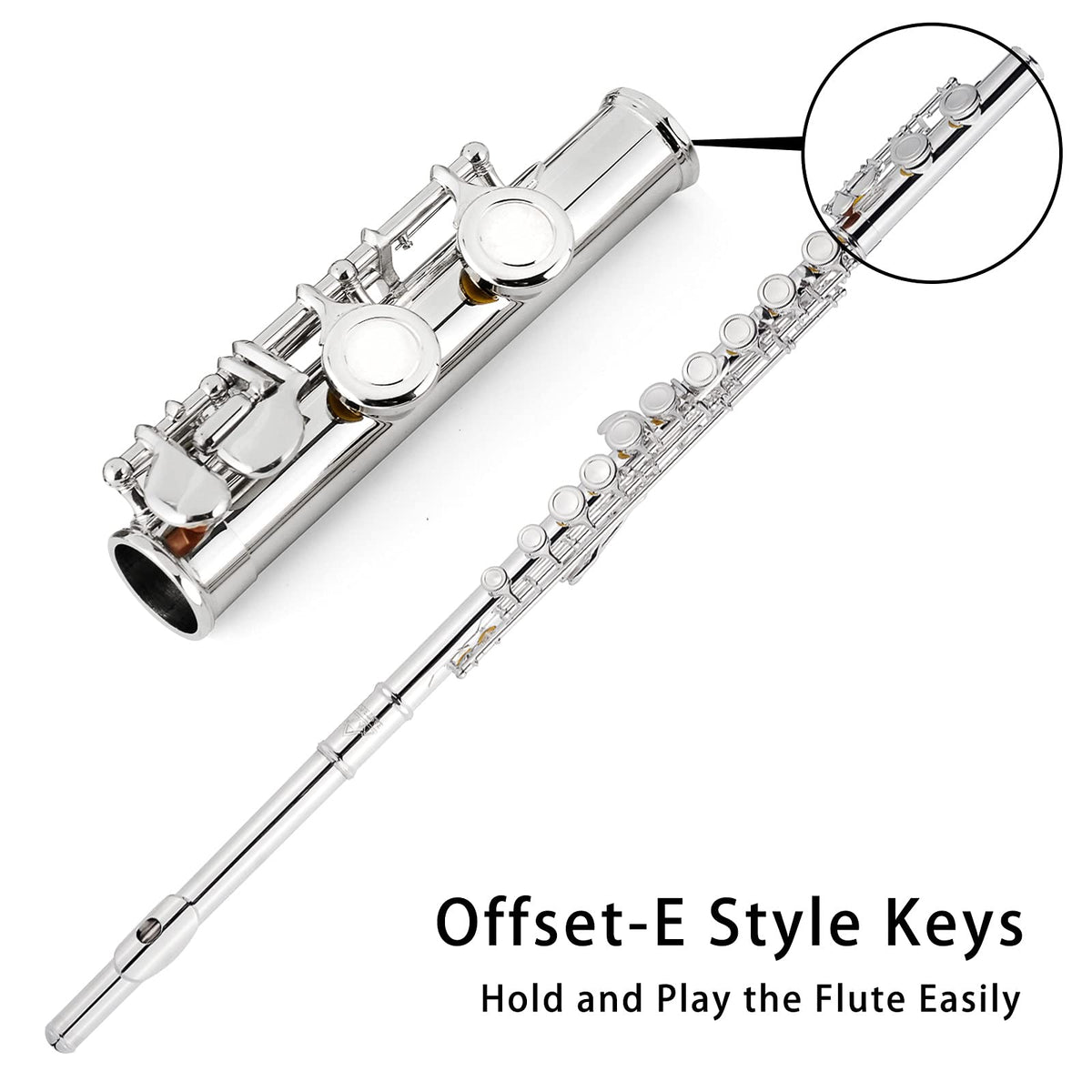 EastRock Closed Hole Flutes C 16 Key for Beginner, Kids, Student Silver Nickel Flute with Case Stand and Cleaning kit