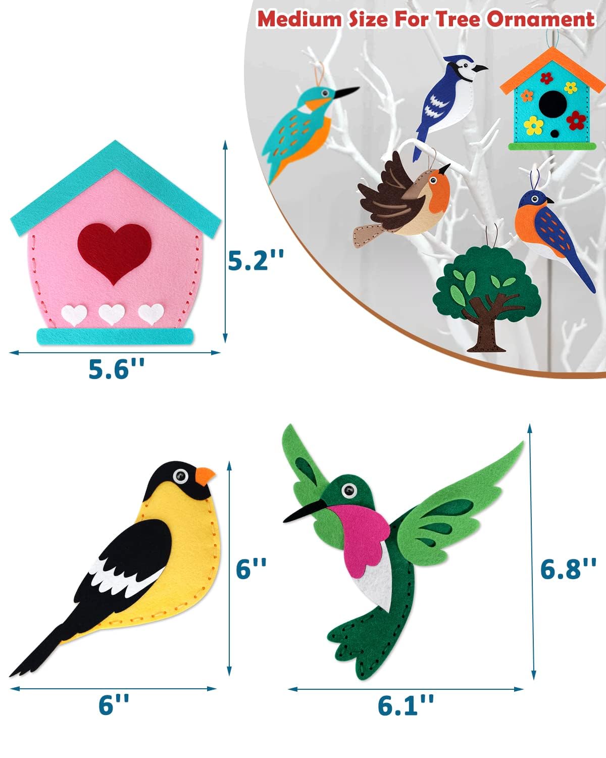 Wild Birds Sewing Kit for Kids – 12 Felt Bird &amp; Nature Crafts | Beginner Sewing &amp; Educational Activity Set