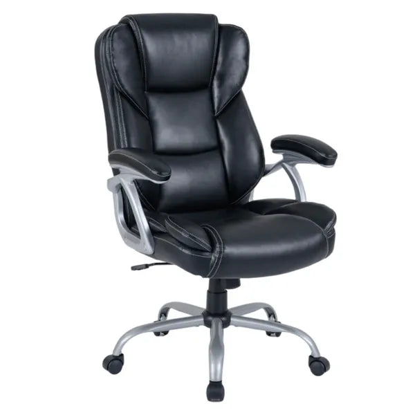 Ergonomic Executive Office Chair With Contoured Backrest, Adjustable Height & Recline For Home Office-Black