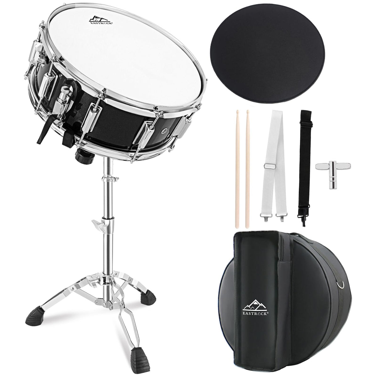 EASTROCK Snare Drum Set 14X5.5 Inches with stand for Student-Black