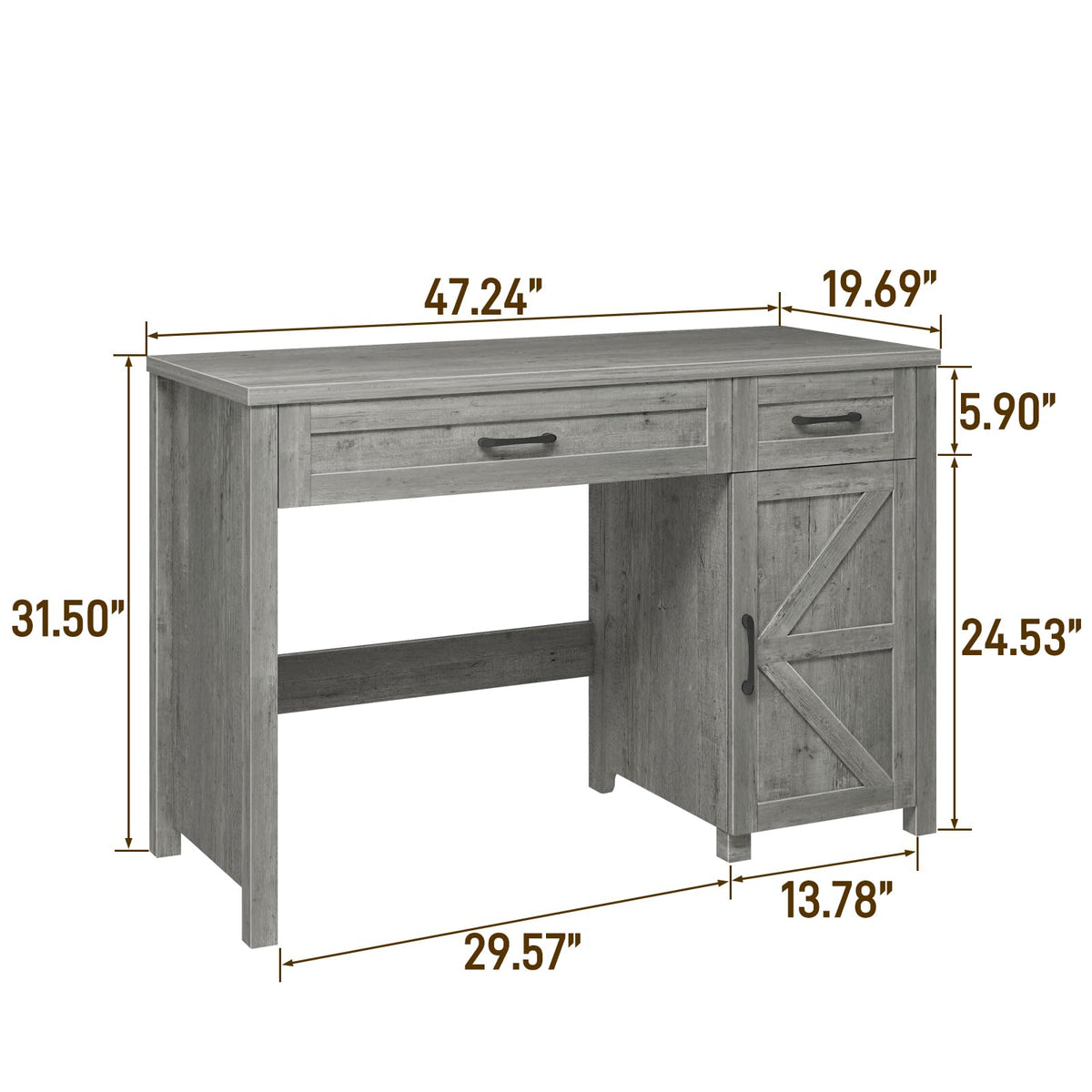 Farmhouse 47" Computer Desk with Drawers (Grey)