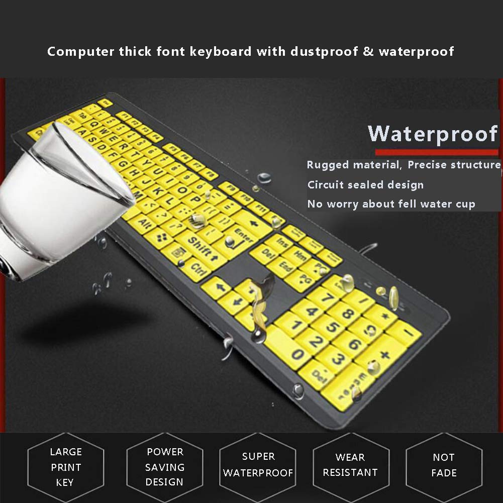 Large Print High-Contrast Keyboard – Yellow Keys with Black Letters | Accessible Computer Keyboard