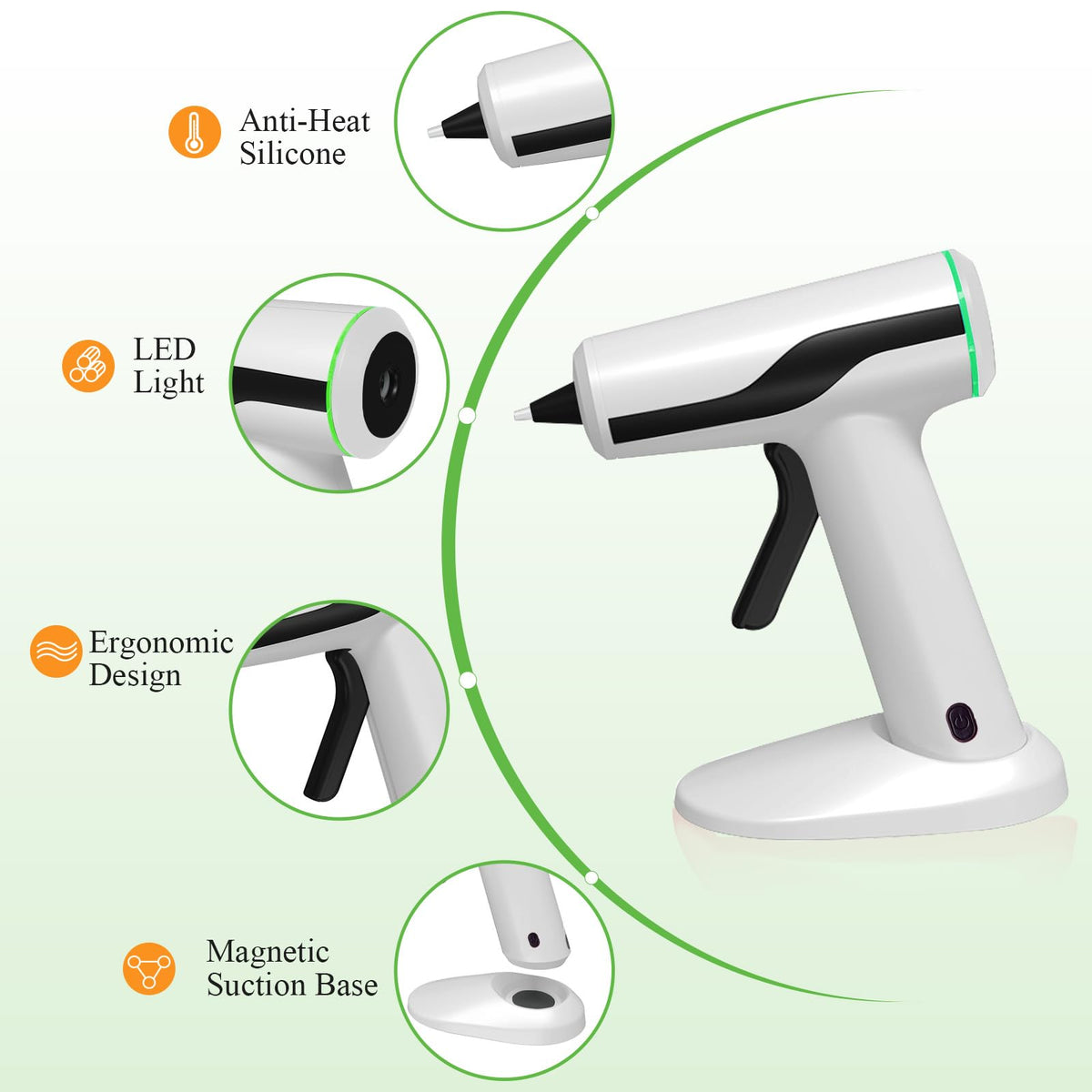 Cordless Hot Melt Glue Gun, Smart Power-Off with 2.2 Ah Battery White or Green