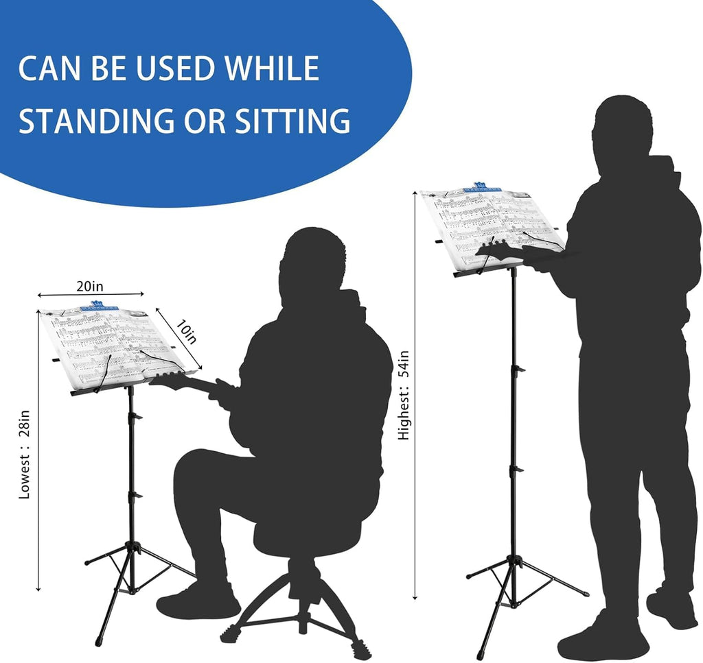 EASTROCK Foldable Sheet Music Stand, 28"-54" Adjustable Height
