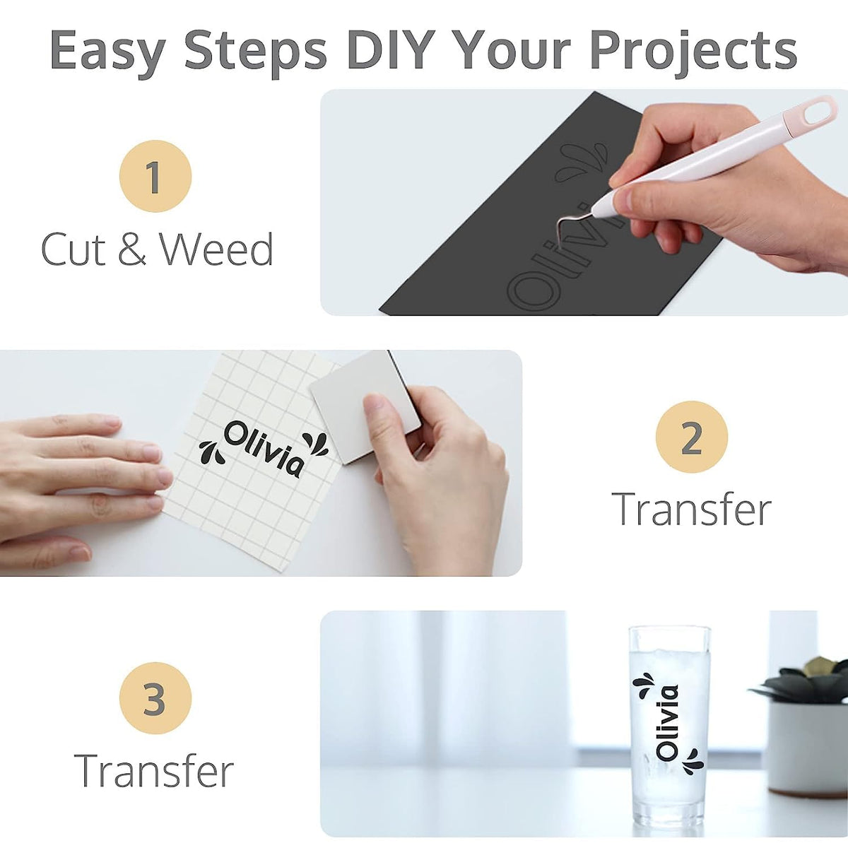 Smart Permanent Adhesive Vinyl Bundle – 30 Sheets, 15 Colors &amp; 6 Transfer Sheets – Cricut Joy Compatible