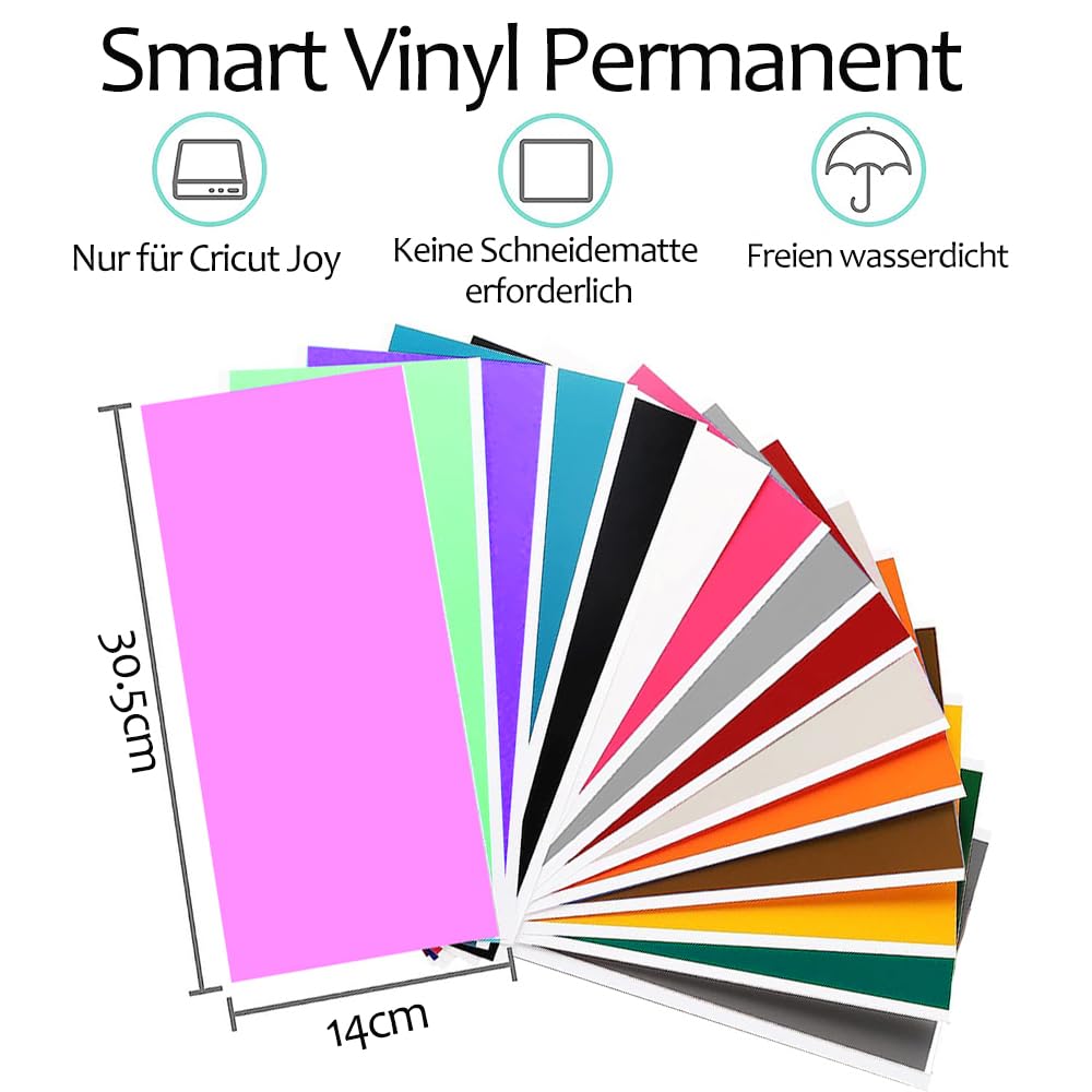 Smart Permanent Adhesive Vinyl Bundle – 30 Sheets, 15 Colors &amp; 6 Transfer Sheets – Cricut Joy Compatible