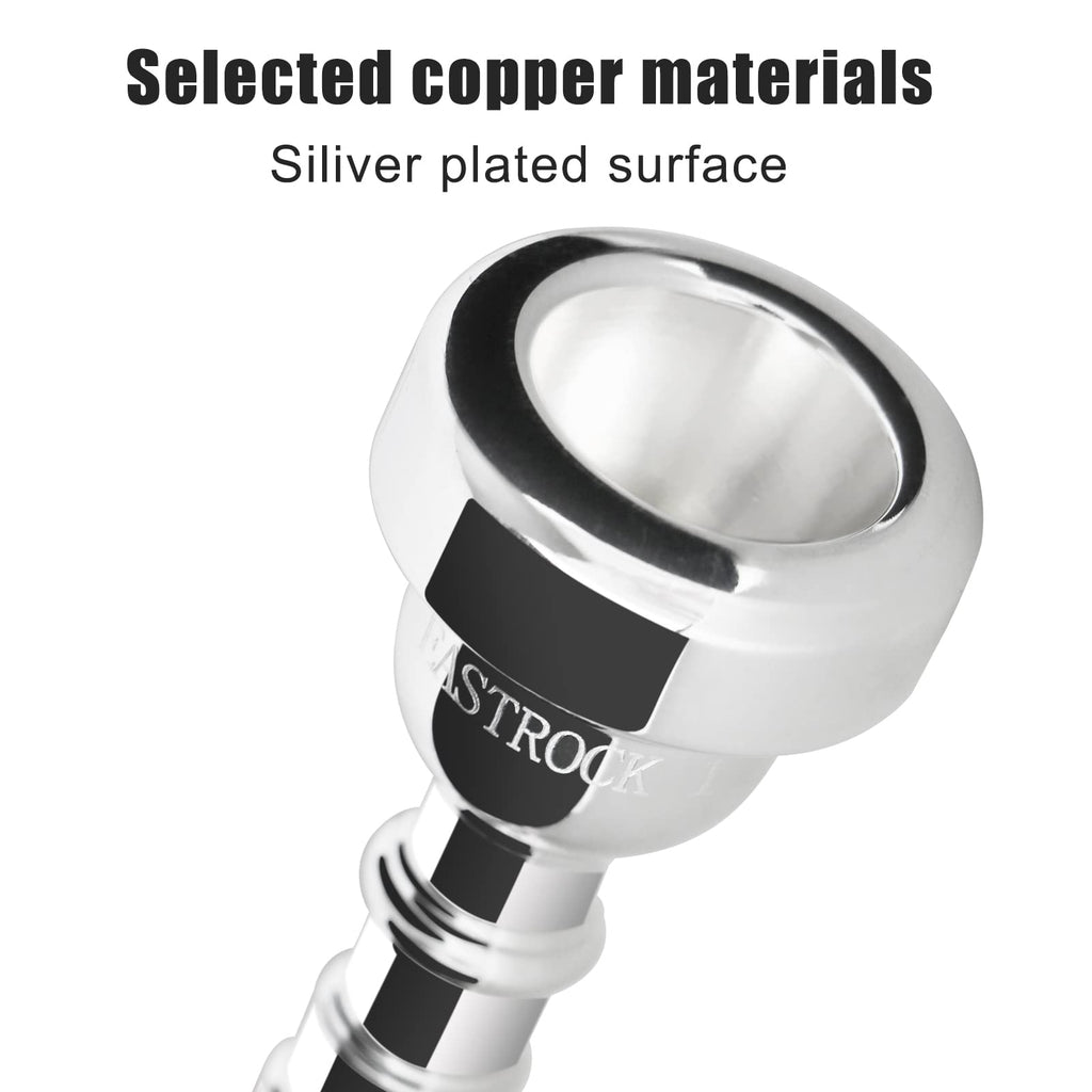 EASTROCK 1.5C Trumpet Mouthpiece Silver Plated Bb Trompeta, Vacuum Packed