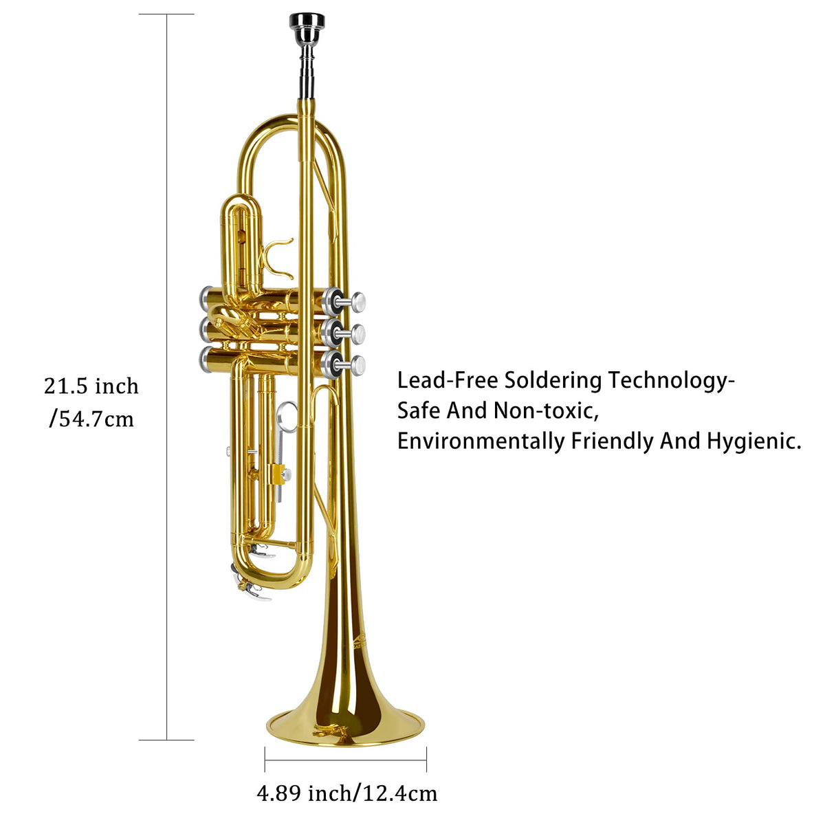 EASTROCK Bb Trumpet Standard Trumpet Set with Carrying Case,Gloves, 7C Mouthpiece and Cleaning Kit (Gold)